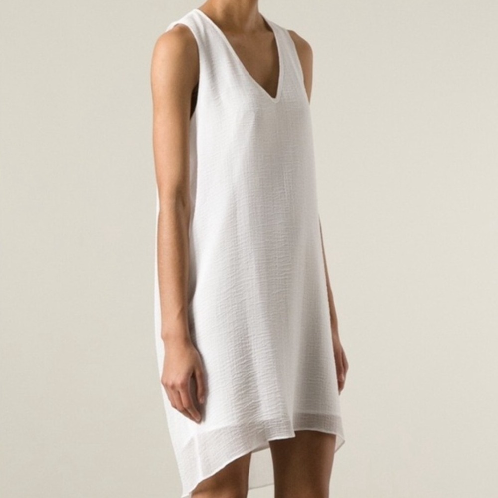 Helmut Lang Side Drape Dress Womens Small White Gauzy Minimalist Quiet Luxury